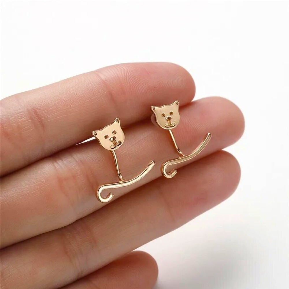 Kitty Cat Wrap Around Climber Minimalist Dainty Small 925 Silver Gold Earrings - Picture 2 of 5